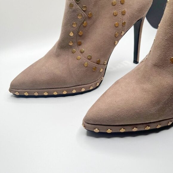 LOLA CRUZ PHOENIX TAUPE GREY STUDDED STILETTO HEELS POINTED TOE BOOTIES - 40 (9) - Picture 5 of 12
